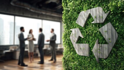 Modern office with recycling symbol