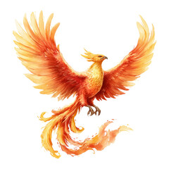 Obraz premium Burning phoenix with orange flames, isolated on a transparent background