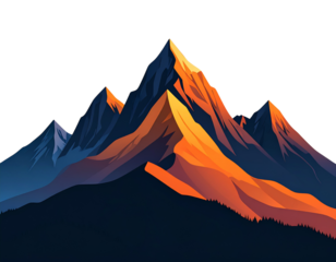 Stylized Minimal Mountain Silhouette with Sunset Gradient, Flat Design, Transparent PNG