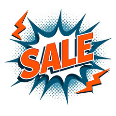 Fototapeta premium SALE with Stars and Lightning in Pop Art Comic Style