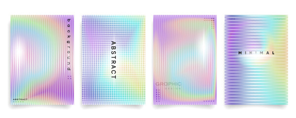 Fototapeta premium Abstract holographic gradient template backgrounds set with ribbed glass textures, suitable for graphic design, trendy poster, digital art, website backgrounds, creative branding. Vector illustration