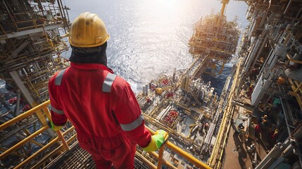 Engineer Overseeing Safety Measures at Offshore Platform
