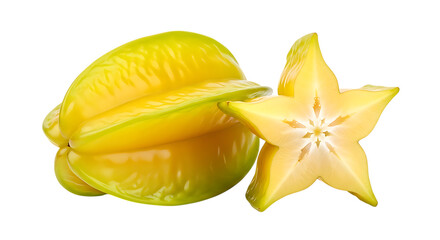 Fototapeta premium Whole and sliced star fruit isolated on a transparent background for healthy eating and tropical themes isolated on transparent background