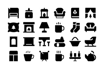 Cozy home Christmas solid fill color icon set