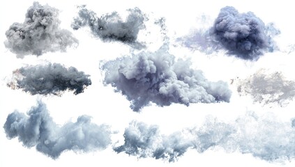 Collection of various clouds in different shades of gray and blue