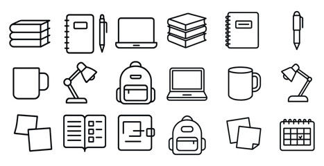 Education and learning outline icons set &ndash; linear, school, academic and study tools