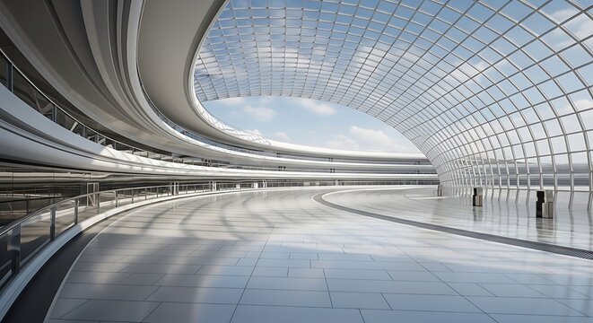 Modern Curved Structure with Glass Ceiling in an Indoor Space