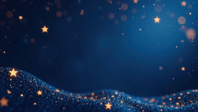Elegant midnight blue background with gold confetti and stars, new year, abstract, dark