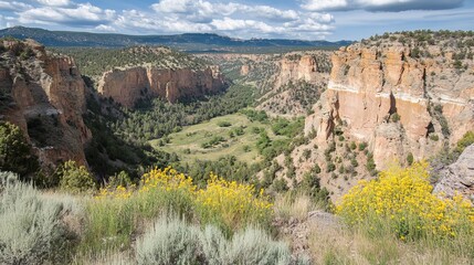 Canyon vista with wildflowers