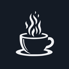 Obraz premium Black silhouette of a steaming cup of coffee, minimal vector