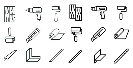 Home renovation tools icons set &ndash; outline, linear, diy and construction symbols