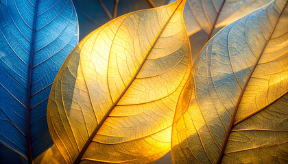 A close-up of vibrant leaves showcasing intricate textures and colors.