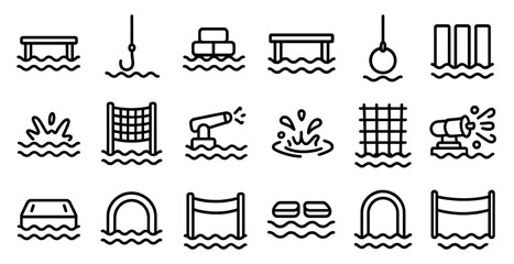 Water sports silhouette icons set &ndash; aquatic, splash, pool activity symbols