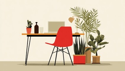 Stylish workspace with plants and laptop