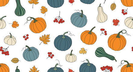 Autumn harvest gourds and berries seasonal fall collection pattern
