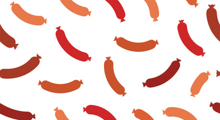 Colorful sausage pattern background featuring different shades of red and brown delicious sausages repeating