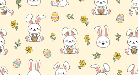 Adorable easter bunnies and eggs cheerful spring holiday pattern design