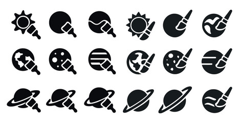 Fototapeta premium Astronomy and science solid icons set – space, planets, cosmic illustrations
