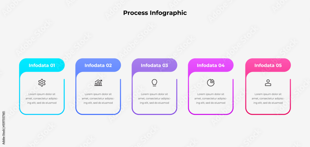 Fototapete infographic template displaying a process with five steps, icons, and text descriptions. ideal for b