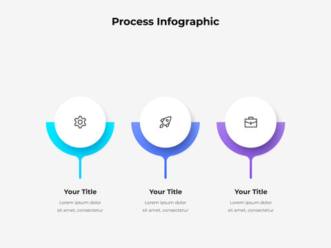Modern infographic design showcasing three steps with icons and gradient colors, ideal for business, workflow, or process explanations
