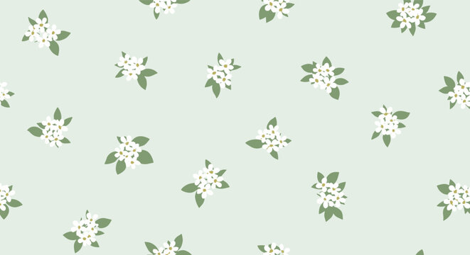 Delicate white floral pattern with soft green background for elegant designs