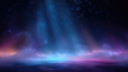 Night scene with vibrant neon light beams