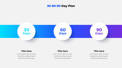 Vector infographic depicting a 30-60-90 day plan concept, ideal for business strategy, presentations, or planning documentation