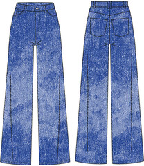 front and back views of a distressed or acid-washed denim finish jeans pants