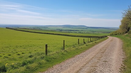 Naklejka premium Rural country lane with distant hills