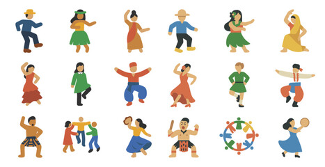 Fototapeta premium Dance cultures flat icons set – folk, traditional, global dance symbols