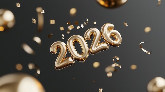 Golden 2026 digits on surface, mirrored glowing symbolizing emerging potential and forward momentum