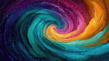 Vibrant spiral galaxy swirling in hues of cosmic colors