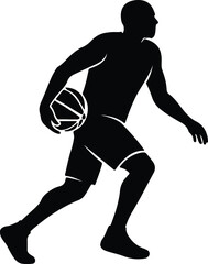 Silhouette basketball player dribbling the ball sports athlete vector Illustrator