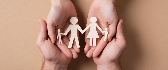 Caring Hands Holding Paper Cut Family