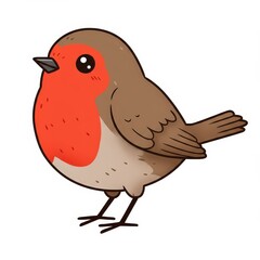 Fototapeta premium Cute cartoon robin bird with a red breast in a kawaii art style isolated on white background