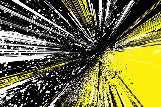 Abstract radial burst with black, white, and yellow - Powered by Adobe