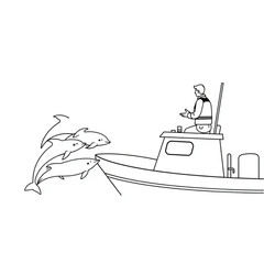 A marine biologist observing dolphins from a research boat