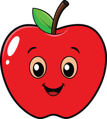 Happy Cartoon Red Apple with Face &ndash; Cute Smiling Fruit Vector Art