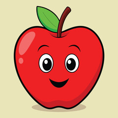 Cute Happy Red Apple Cartoon &ndash; Smiling Fruit Character Vector Clipart