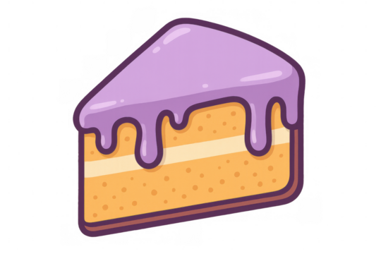 Purple-dripping layered cake slice, cartoon style graphic with transparent background, sweet dessert illustration - Powered by Adobe