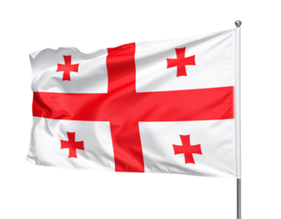 Waving Georgian Flag with Five Crosses, Side-Angled View, Isolated PNG.