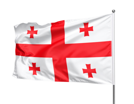 Waving Georgian Flag with Five Crosses, Side-Angled View, Isolated PNG.