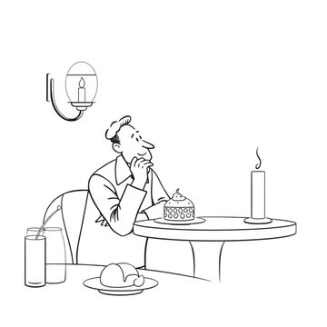 A food critic contemplating desserts in a candlelit corner
