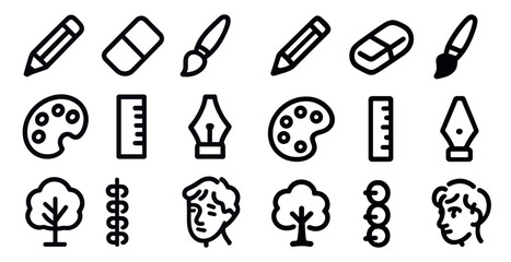 Art and design outline icons set – linear, drawing, creativity elements