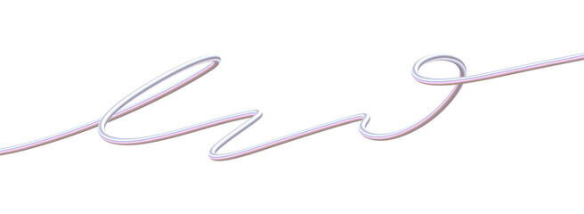 Romantic Continuous Line with Curl. Pearlescent 3D Scribble in Pink Metallic Tones. Abstract wavy Shape on White Background.