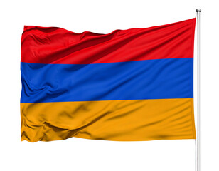Obraz premium Waving Armenian Flag with Horizontal Tricolor, Side-Angled View, Isolated PNG.