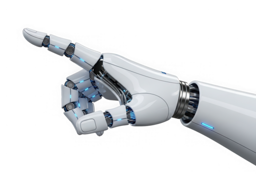 Robotic arm pointing direction technology concept isolated on transparent background
