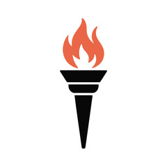Stylized illustration of a black torch with a bright orange flame on a white background