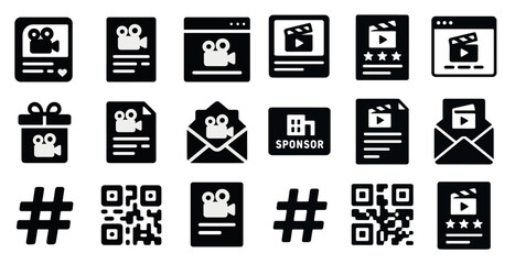Video and movie solid icons set &ndash; flat, filled, media and entertainment symbols