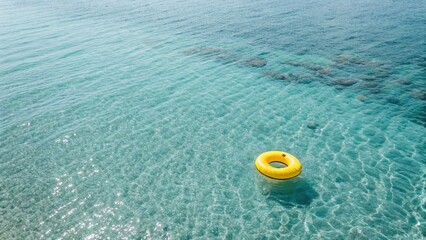Naklejka premium Inflatable Ring on Flat Sea Surface from Aerial View
